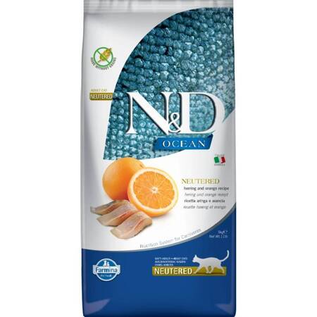 N&D Ocean Cat Herring Orange Neutered Adult 5kg Sucha Karma Dla Kotów Po Sterylizacji Śledź Pomarańcza