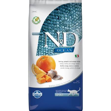 N&D Ocean Cat Herring Pumpkin Orange Adult 5kg Sucha Karma Dla Kota Śledź Dynia Pomarańcza