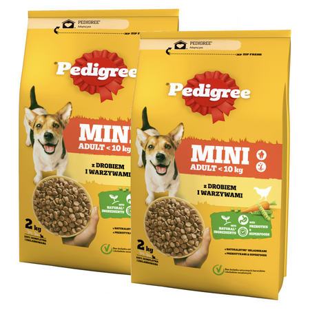 PEDIGREE Adult Mini 2x2kg Z Drobiem I Warzywami Sucha Karma Pełnoporcjowa Dla Dorosłych Psów Małych Ras