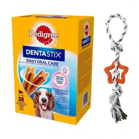 PEDIGREE DentaStix Medium 28 sztuk 4x180g Średnie Rasy Psów Przysmak Dentystyczny + Zabawka