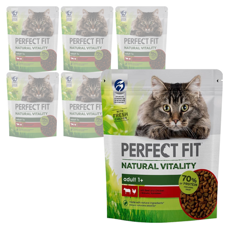 PERFECT FIT Natural Vitality WOŁOWINA KURCZAK 6x650g sucha karma dla dorosłych kotów