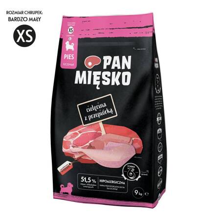 Pan Mięsko Cielęcina Z Przepiórką 9kg Sucha Karma Dla Szczeniąt Chrupki XS