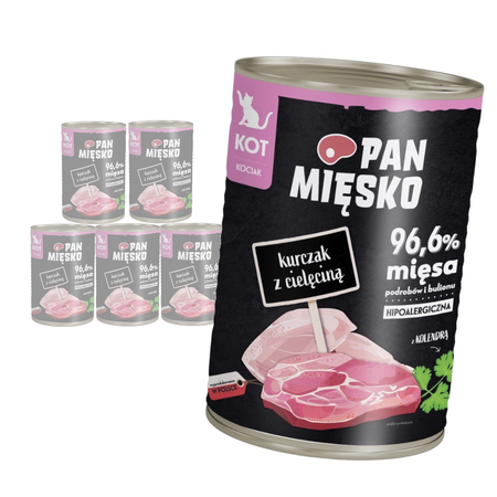 Pan Mięsko Hipoalergiczna Mokra Karma Dla Kociąt Kurczak Z Cielęciną 6x400g