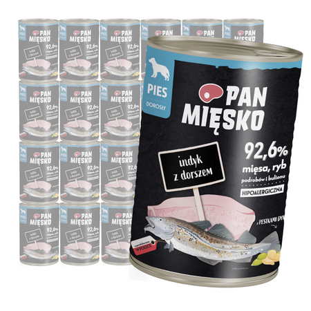 Pan Mięsko Indyk z Dorszem 24x400g Mokra Karma Dla Psów Dorosłych