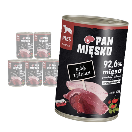 Pan Mięsko Indyk z Jeleniem 6x400g Mokra Karma Dla Psów Dorosłych