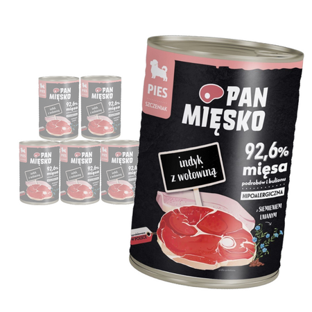 Pan Mięsko Indyk z Wołowiną 6x400g Mokra Karma Dla Szczeniąt