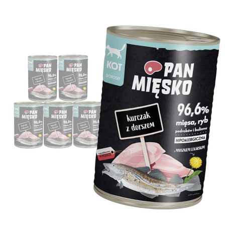 Pan Mięsko Kurczak z Dorszem 6x400g Mokra Karma Dla Dorosłych Kotów