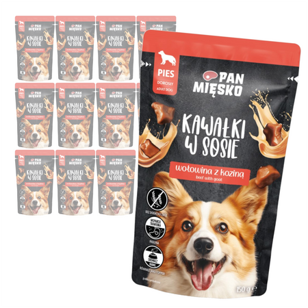 Pan Mięsko Mokra Karma Dla Psa 12x150g Kawałki W Sosie Wołowina Z Koziną