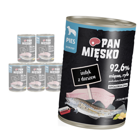 Pan Mięsko Mokra Karma Dla Psa Indyk Z Dorszem 6x400g