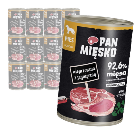 Pan Mięsko Wieprzowina z Jagnięciną 12x400g Mokra Karma Dla Psów Dorosłych