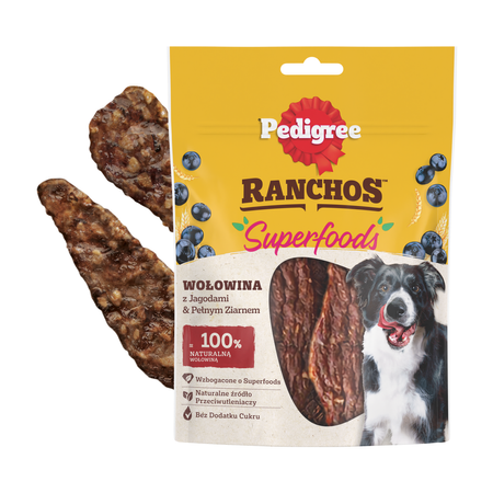 Pedigree Ranchos Superfoods 70g Przysmak Dla Psa Z Wołowiną Jagodami I Pełnym Ziarnem