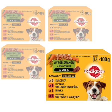 Pedigree Saszetka 48x100g Mokra Karma W Sosie Dla Psa Wołowina, Kurczak, Jagnięcina, Indyk