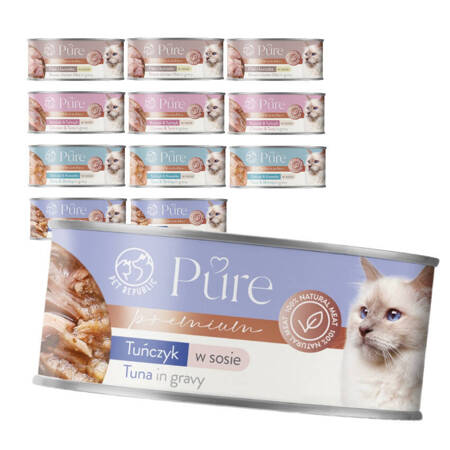 Pet Republic Pure Mokra Karma Dla Kota Mix Smaków W Sosie 12x80g Kurczak Tuńczyk Krewetka