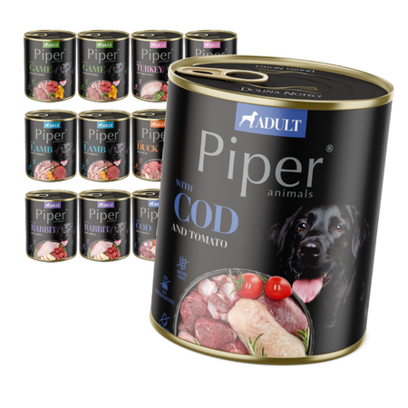 Piper Adult Mokra Karma Dla Psa Mix Smaków 12x800g Dorsz Dziczyzna Indyk Jagnięcina Kaczka Królik