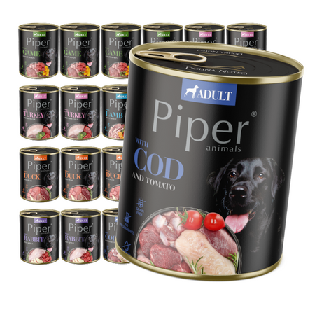 Piper Adult Mokra Karma Dla Psa Mix Smaków 24x800g Dorsz Dziczyzna Indyk Jagnięcina Kaczka Królik