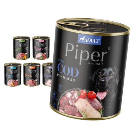 Piper Adult Mokra Karma Dla Psa Mix Smaków 6x800g Dorsz Dziczyzna Indyk Jagnięcina Kaczka Królik