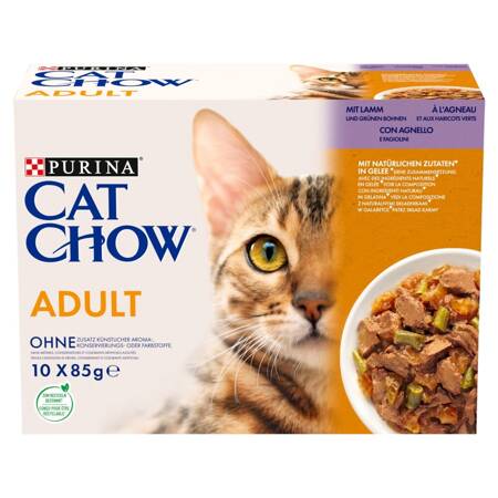 Purina Cat Chow Adult 10x85g Mokra Karma Dla Kota z Jagnięciną i Zieloną Fasolką w Galaretce