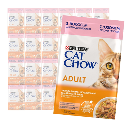 Purina Cat Chow Adult 24x85g Mokra Karma Dla Kota z Łososiem i Zieloną Fasolką w Galaretce