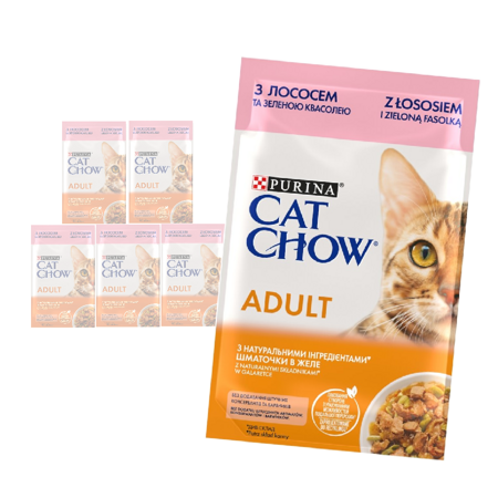 Purina Cat Chow Adult 6x85g Mokra Karma Dla Kota z Łososiem i Zieloną Fasolką w Galaretce