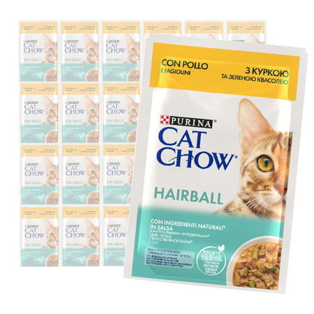 Purina Cat Chow Hairball 24x85g Mokra Karma Dla Kota z Kurczakiem i Zieloną Fasolką w Sosie