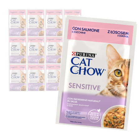 Purina Cat Chow Sensitive 12x85g Mokra Karma Dla Kota z  Łososiem i Cukinią w Sosie