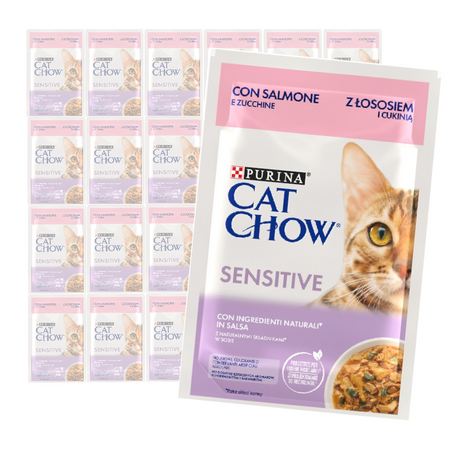 Purina Cat Chow Sensitive 24x85g Mokra Karma Dla Kota z  Łososiem i Cukinią w Sosie