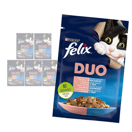 Purina Felix Fantastic Duo Mokra Karma Dla Kota Z Łososiem I Sardynką W Galaretce 6x85g