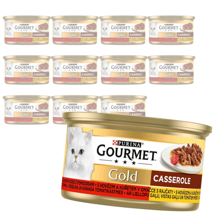 Purina Gourmet Gold Karma Dla Kotów Casserole Z Wołowiną I Kurczakiem W Sosie Z Pomidorami 12x85g