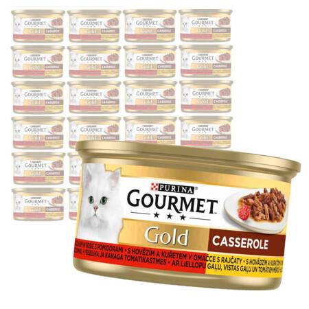 Purina Gourmet Gold Karma Dla Kotów Casserole Z Wołowiną I Kurczakiem W Sosie Z Pomidorami 24x85g