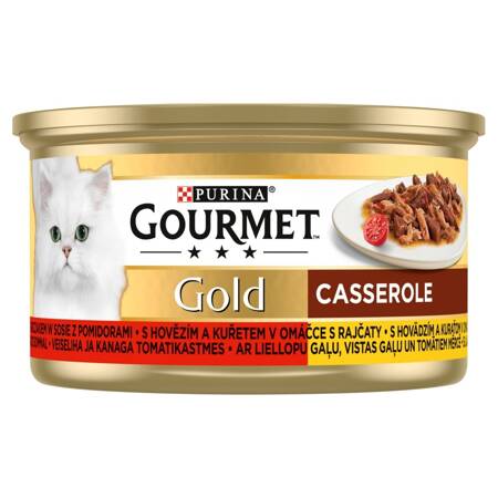 Purina Gourmet Gold Karma Dla Kotów Casserole Z Wołowiną I Kurczakiem W Sosie Z Pomidorami 85g