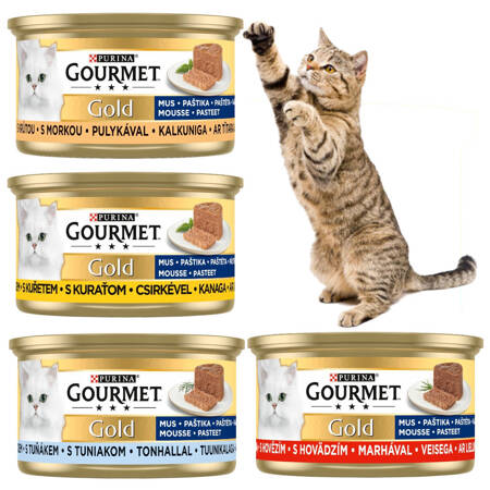 Purina Gourmet Gold Karma Dla Kotów Mus Z Indykiem Kurczakiem Wołowiną i Tuńczykiem 12x85g