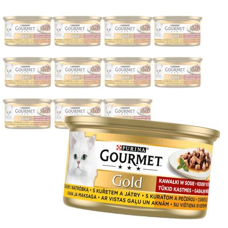 Purina Gourmet Gold z Kurczakiem i Wątróbką 12x85g Mokra Karma Dla Kota Kawałki w Sosie