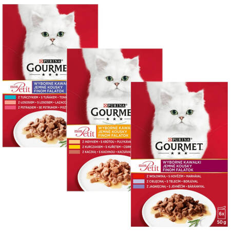 Purina Gourmet Mon Petit Mix Mięsnych Drobiowych Rybnych Smaków 18x50g Mokra Karma Dla Kota Wyborne Kawałki