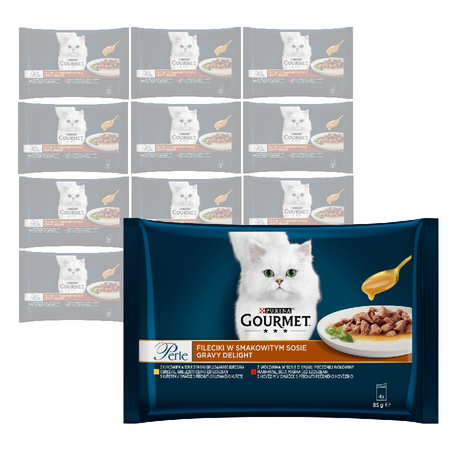 Purina Gourmet Perle Fileciki w Smakowitym Sosie 52x85g Mokra Karma Dla Kota z Kurczakiem i Wołowiną