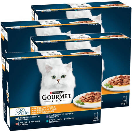 Purina Gourmet Perle Mix 4 Smaki 48x85g Mokra Karma Dla Kota Mini Fileciki w Sosie