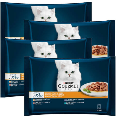 Purina Gourmet Perle Mix 4 Smaki 4x340g (16 saszetek) Mokra Karma Dla Kota Mini Fileciki w Sosie