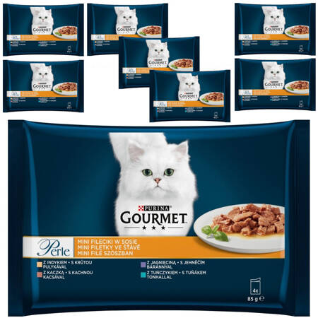 Purina Gourmet Perle Mix 4 Smaki 8x340g (32 saszetki) Mokra Karma Dla Kota Mini Fileciki w Sosie