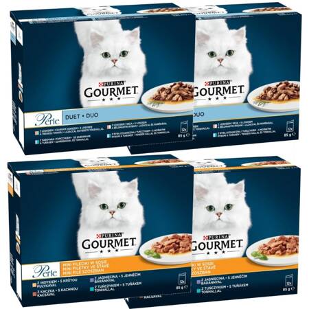 Purina Gourmet Perle Mix Smaków 48x85g Mokra Karma Dla Kota Mini Fileciki w Sosie + Duet Rybny