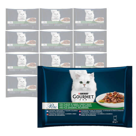 Purina Gourmet Perle Mix z Warzywami 12x340g (48 saszetek) Mokra Karma Dla Kota Mini Fileciki w Sosie