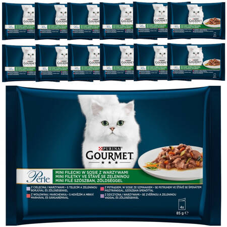 Purina Gourmet Perle Mix z Warzywami 13x340g (52 saszetki) Mokra Karma Dla Kota Mini Fileciki w Sosie