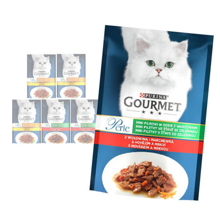 Purina Gourmet Perle z Wołowiną i Kurczakiem 6x85g Mini Fileciki w Sosie z Warzywami Mokra Karma Dla Kota