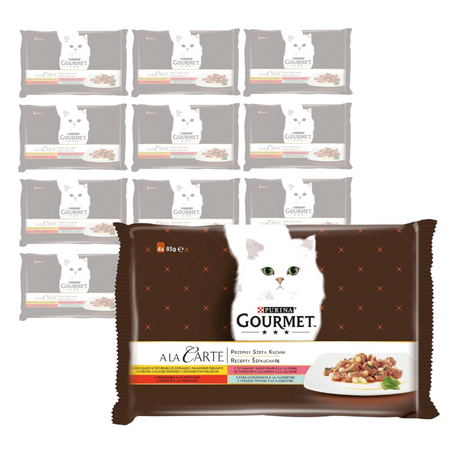 Purina Gourmet a La Carte Karma Dla Kotów Przepisy Szefa Kuchni 12x340g (48 saszetek) Wołowina Kurczak Pstrąg Dorsz