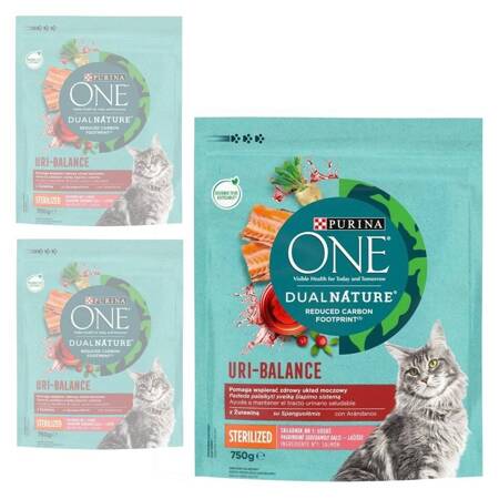 Purina One Dual Nature Uri Balance Sterilised Sucha Karma Dla Kota Sterylizowanego Z Łososiem 3x750g