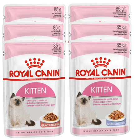 ROYAL CANIN Kitten Instinctive w sosie 3x85g + w galaretce 3x85g karma mokra dla kociąt do 12 miesiąca życia