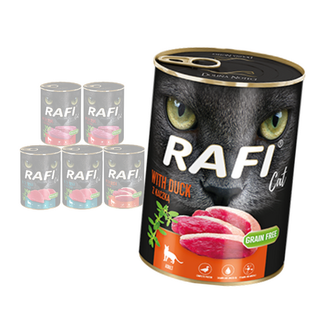 Rafi Cat Adult Bezzbożowa Mokra Karma Dla Kota Mix Smaków 6x400g Kaczka Tuńczyk Cielęcina