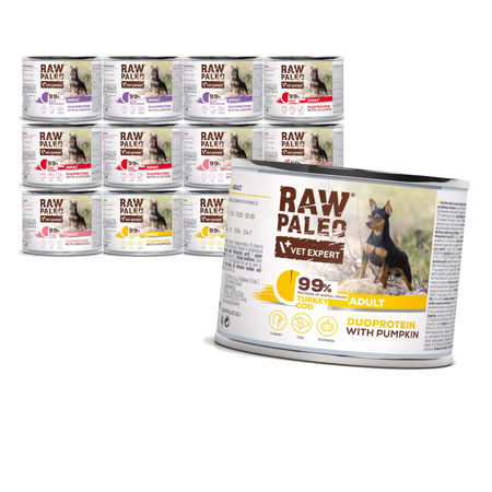 Raw Paleo Adult Duoprotein Mix Smaków 12x200g​ Mokra Karma Dla Psa