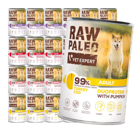 Raw Paleo Adult Duoprotein Mix Smaków 24x400g​ Mokra Karma Dla Psa