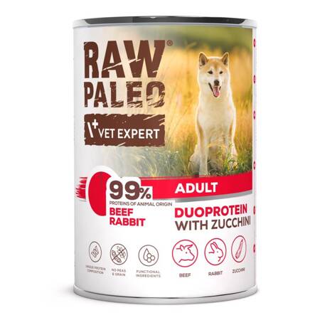 Raw Paleo Beef&Rabbit Adult Duoprotein 400g​ Mokra Karma Dla Psa z Wołowiną i Królikiem