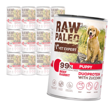 Raw Paleo Beef&Rabbit Puppy Duoprotein 12x400g​ Mokra Karma Dla Szczeniąt z Wołowiną i Królikiem