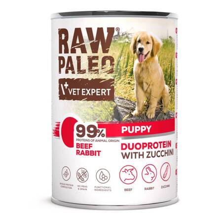 Raw Paleo Beef&Rabbit Puppy Duoprotein 400g​ Mokra Karma Dla Szczeniąt z Wołowiną i Królikiem